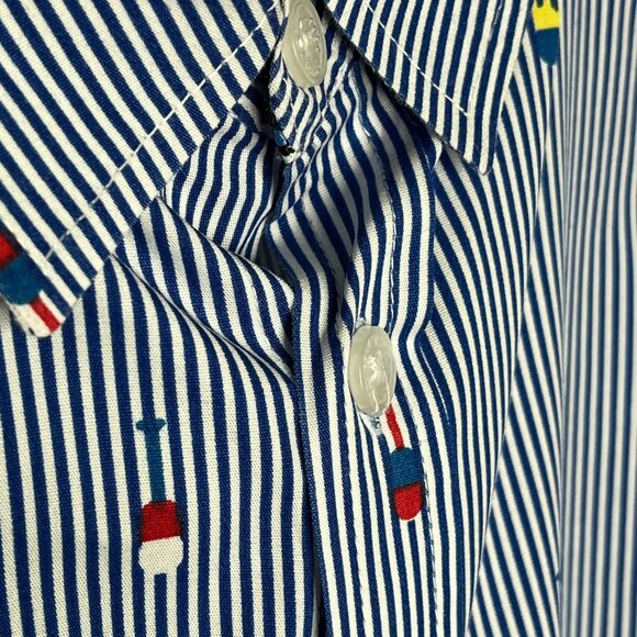 Brave Soul Top Mens XL Button Down Shirt Short Sleeve Blue Striped Work Casual - Picture 6 of 12